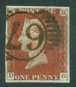 SG 8 1d red-brown plate 58 lettered DG. Very fine used 4 margin example 