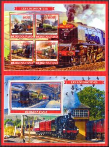 Burkina Faso 2019 Steam Trains Locomotives Sheet + S/S MNH