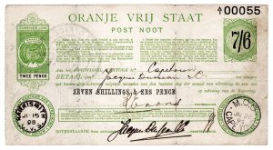 (I.B) Orange Free State Revenue : Postal Order 7/6d (Afrikaans)