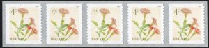 NEW ISSUE: 4¢ Angel's Trumpets Plate Strip of Five: #B11111 (2026) SA