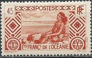 French Polynesia 93 (mh, dg, thin) 45c Tahitian girl, brown orange (1934)