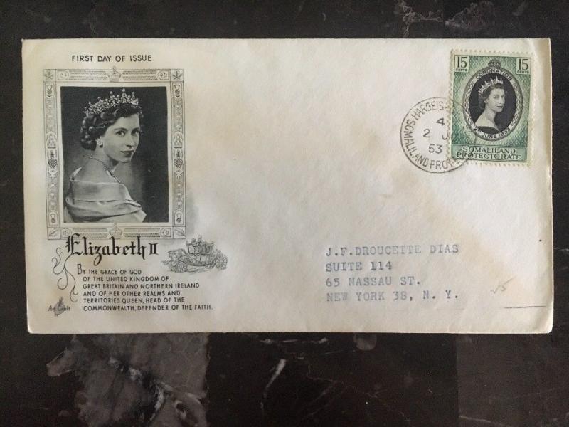 1953 Somaliland First Day Cover to USA QE II Queen Elizabeth coronation