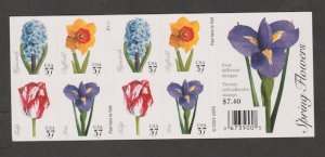 U.S. Scott Scott #3903b Spring Flowers Stamps - Mint NH Booklet Pane