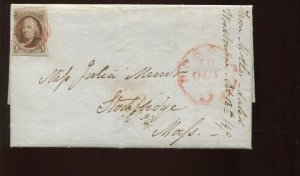 1 Franklin Imperf Used Stamp on Cover Boston to Stockbridge Mass LV2722