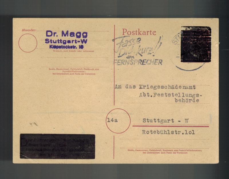 1946 STuttgart Germany gebuhr bezahlt Obliterated Postal Stationery PC Cover