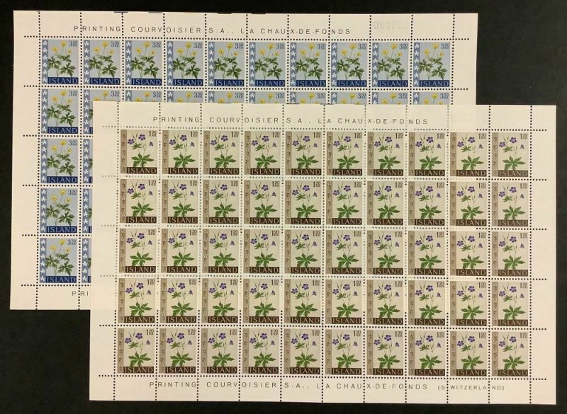 ICELAND #329-332, Complete Flower set in Sheets of 50, NH, VF, Scott $67.50