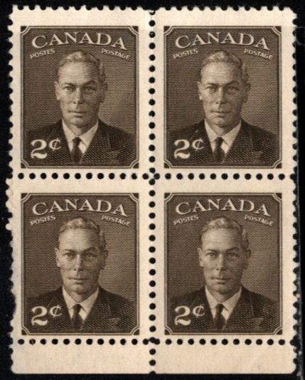 1949 Canada Scott #- 285 2 Cent King George VI Block/4 Unused