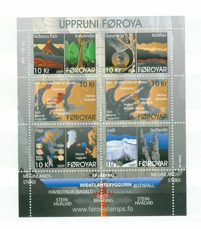 Faroe Islands.1 Souv. Sheet. 2009 Mnh. The Origin Of The Faroes .6 x 10 Kr