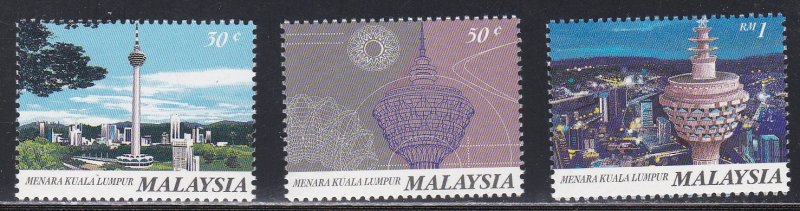 Malaysia # 595-597 & 598, Kuala Lumpur Tower, NH, 1/2 Cat.