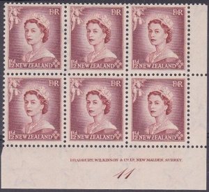 NEW ZEALAND 1953 QE 1½d plate block MNH.....................................P812