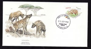 Flora & Fauna of the World #139a-stamp on FDC-Animals-Spotted Hyena-Uganda-singl