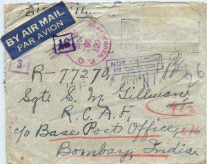 Secret messages under stamps Censor CEYLON cover airmail Military > INDIA Canada