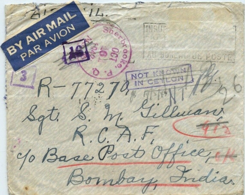 Secret messages under stamps Censor CEYLON cover airmail Military > INDIA Canada
