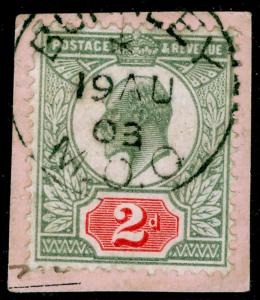 SG225 SPEC M11(1), 2d yellowish green & carmine-red, FU, CDS. Cat £20. ON PIECE. 