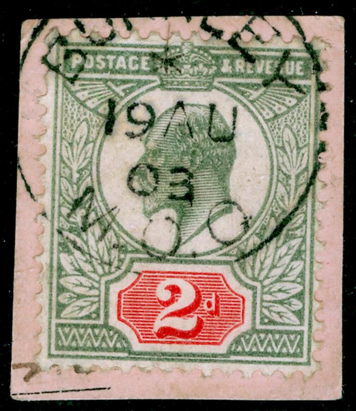 SG225 SPEC M11(1), 2d yellowish green & carmine-red, FU, CDS. Cat £20. ON PIECE. 