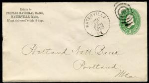 Postal Cover - WATERVILLE ME TO PORTLAND ME - JUL 17 1893 NATIONAL BANK - S6407