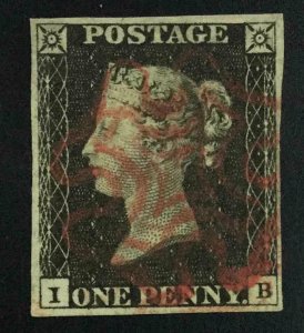 MOMEN: GREAT BRITAIN SG #1 1840 IMPERF PENNY BLACK USED LOT #63203