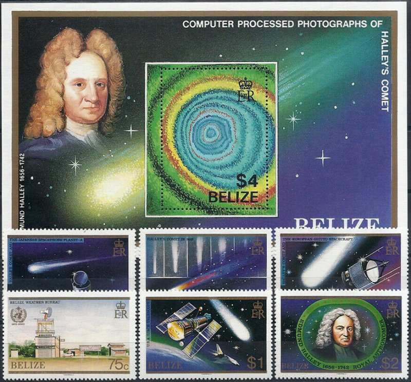 1986 Belize Halley´s Comet, Satellite, Souvenirsheet+compl. set VFMNH, CAT 22$