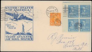 NEW YORK NY 1939  FIRST FLIGHT TO FRANCE ( BACK CANCEL )  FAM 18  #110