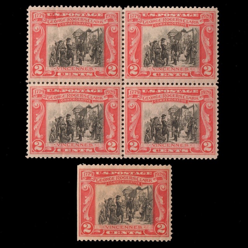 GoodChoice: US # 651 Vincennes George Rogers Clark BL4 Block & Single MNH F/VF