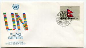United Nations #401 Flag Series 1983, Nepal, Official Geneva Cachet, FDC