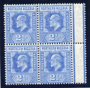 Northern Nigeria 1910 KEVII 2½d blue block of four superb MNH. SG 31. Sc 31.