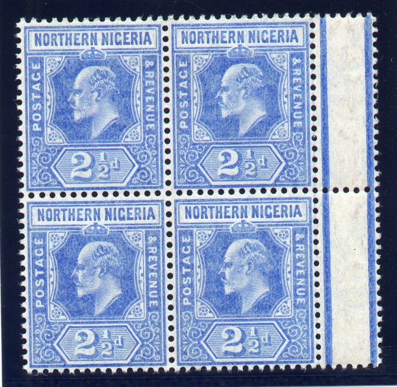 Northern Nigeria 1910 KEVII 2½d blue block of four superb MNH. SG 31. Sc 31.