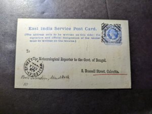 1891 British East India Postcard Cover Mushidabau to Calcutta GPO