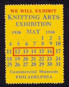 REKLAMEMARKE POSTER STAMP ⭐ KNITTING ARTS EXHIBITION ⭐ PHILADELPHIA MAY 1930