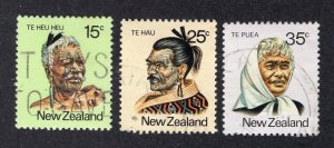 New Zealand 1980 15c, 25c & 35c Maori, Scott 719-721 used, value = 85c