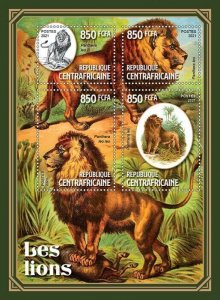 Central African Rep 2021 MNH Wild Animals Stamps Lions Lion Big Cats 4v M/S