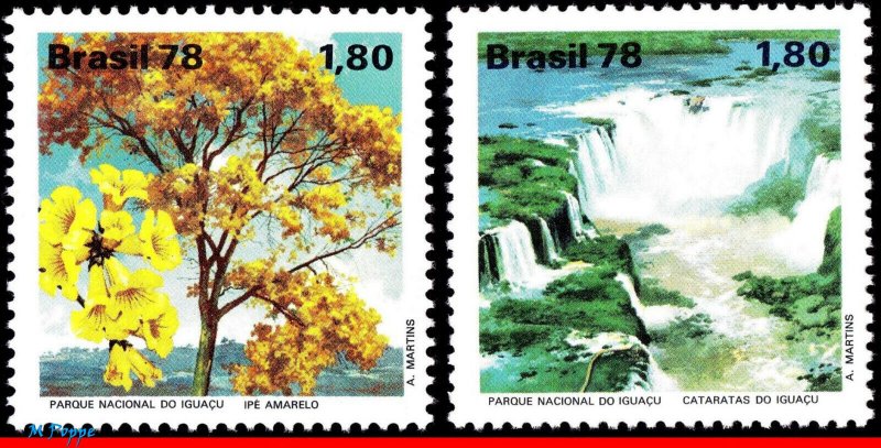1574-75 BRAZIL 1978 IGUACU NATIONAL PARK, TREE, WATERFALL, MI# 1668-69, SET MNH
