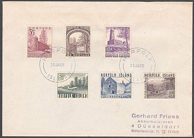 NORFOLK IS 1953 definitive set fine used on 1982 cover to Germany..........54615