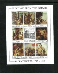 Sierra Leone #1615 Sheet of 8 (1993) Louvre Bicent. x 9. Cat.49.50 (5.50 ea)