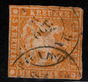 Wurttemberg Scott 9 nice 1858 stamp with silk thread in paper