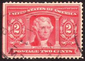 1904, US 2c, Thomas Jefferson, Used, Sc 324