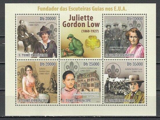 St. Thomas, 2010 issue. Juliette Low, Girl Scout Founder, sheet of 5. ^