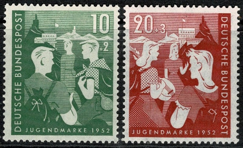 GERMANY 1952 YOUTH HOSTELS' FUND SET MINT(NH) SG1080-81 Wmk.263 P.14 SUPERB