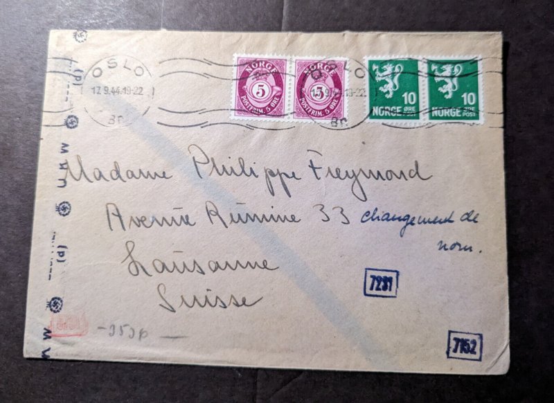 1944 Norway Cover Oslo to Lausanne Switzerland