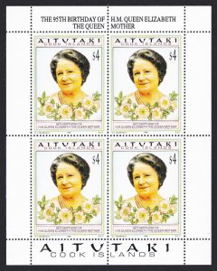 Aitutaki 95th Birthday of Queen Mother Sheetlet of 4 1995 MNH SC#511 SG#688