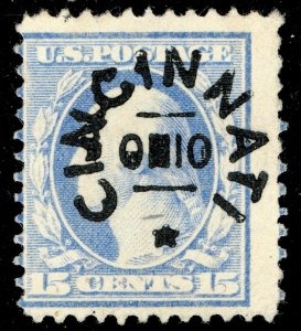 [0857] 1911 Scott#382 used 15¢ ultra Precancel CINCINNATI OHIO