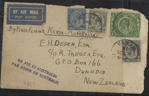 KENYA & UGANDA (P0203B) 1934 KGV 10C+30C+50C+1/- FIRST A/M TO AUST THEN NZ   