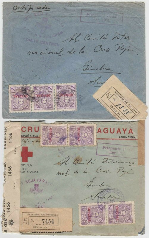 PARAGUAY 1944-45 RED CROSS OFFICIAL R-COVER & DOUBLE CENSOR R-COVER SWITZERLAND 