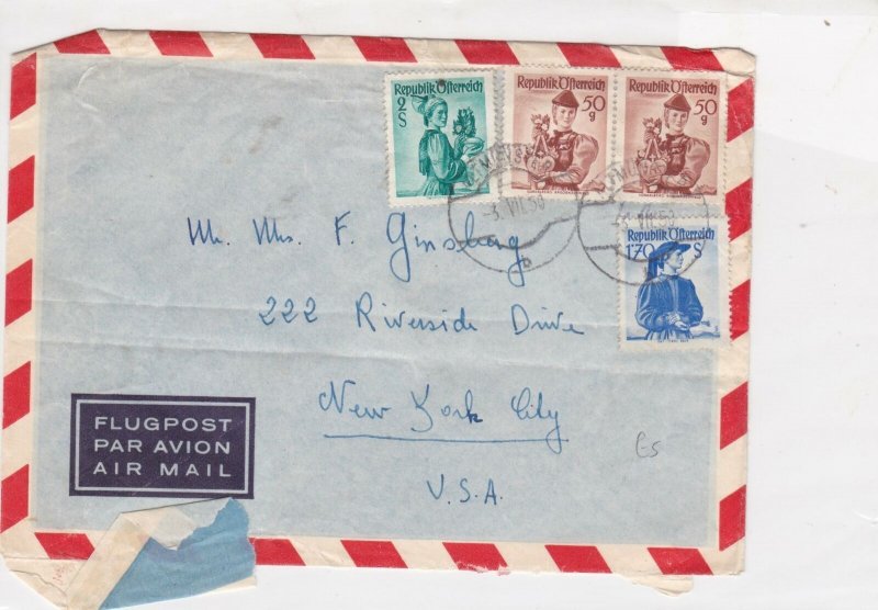 austria 1950 different women air mail stamps cover ref 21200