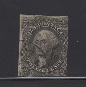 US Stamp Scott #17 USED 12c Washington Black SCV $250