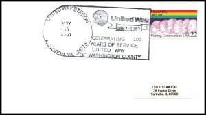 US Centennial United Way 1987 Abingdon,VA Cancel Cover