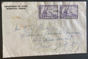 1948 Monrovia Liberia Department Of State cover To New York USA