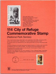 USPS SOUVENIR PAGE 11C CITY OF REFUGE COMMEMORATIVE STAMP 1972