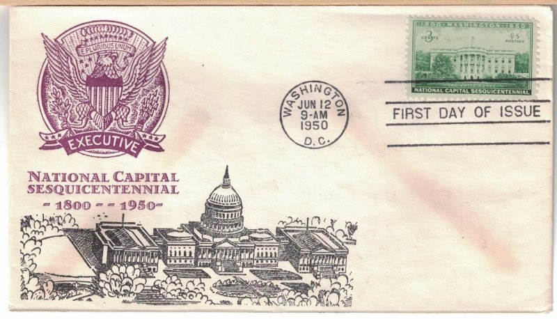 1950 FDC, #990, 3c National Capital 150th, Sanders