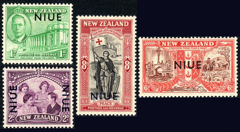 Niue 90-93,Mint.Parliament House,The Royal Family,Coat of Arms,Knight.Ovptd.1946